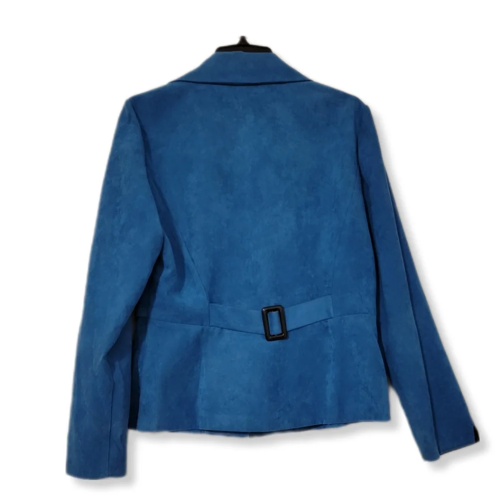 Perceptions Teal Sharp Shoulder Blazer Faux Suede size 12 Vtg - Picture 2 of 10